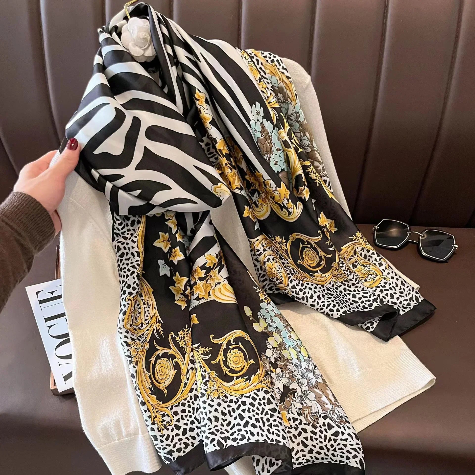 180*90cm Luxury Brand Spring Summer Autumn Women Clothing New Fashion Color matching printed silk scarf lady popular turba