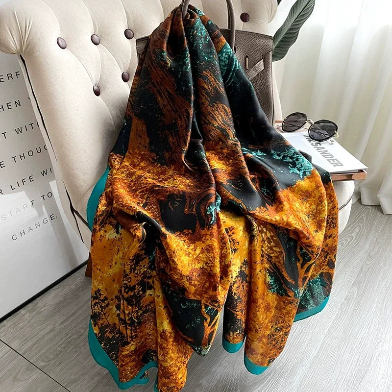 180*90cm Luxury Brand Spring Summer Autumn Women Clothing New Fashion Color matching printed silk scarf lady popular turba