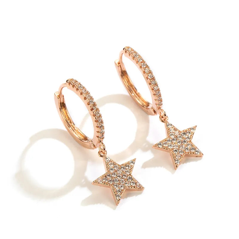 SIPENGJEL Fashion Shiny Zircon Crystal Dangle Hoop Earrings For Women Punk Geometric Star Pendant Hoop Earrings 2023 Jewelry