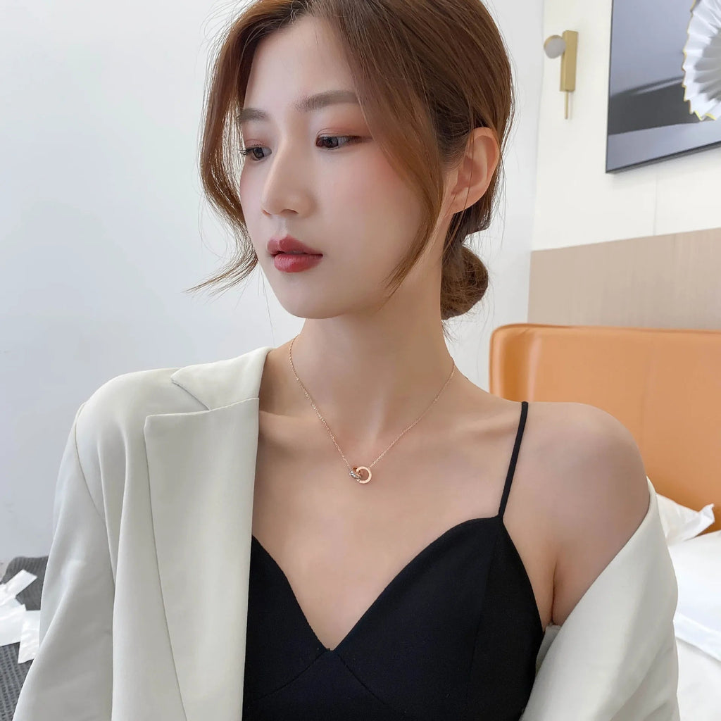 Luxury Elegant Crystal Circle Choker Fashion Roman Digital Stainless Steel Gold Silver Color Pendant Necklaces for Women Jewelry Luxlife Brands