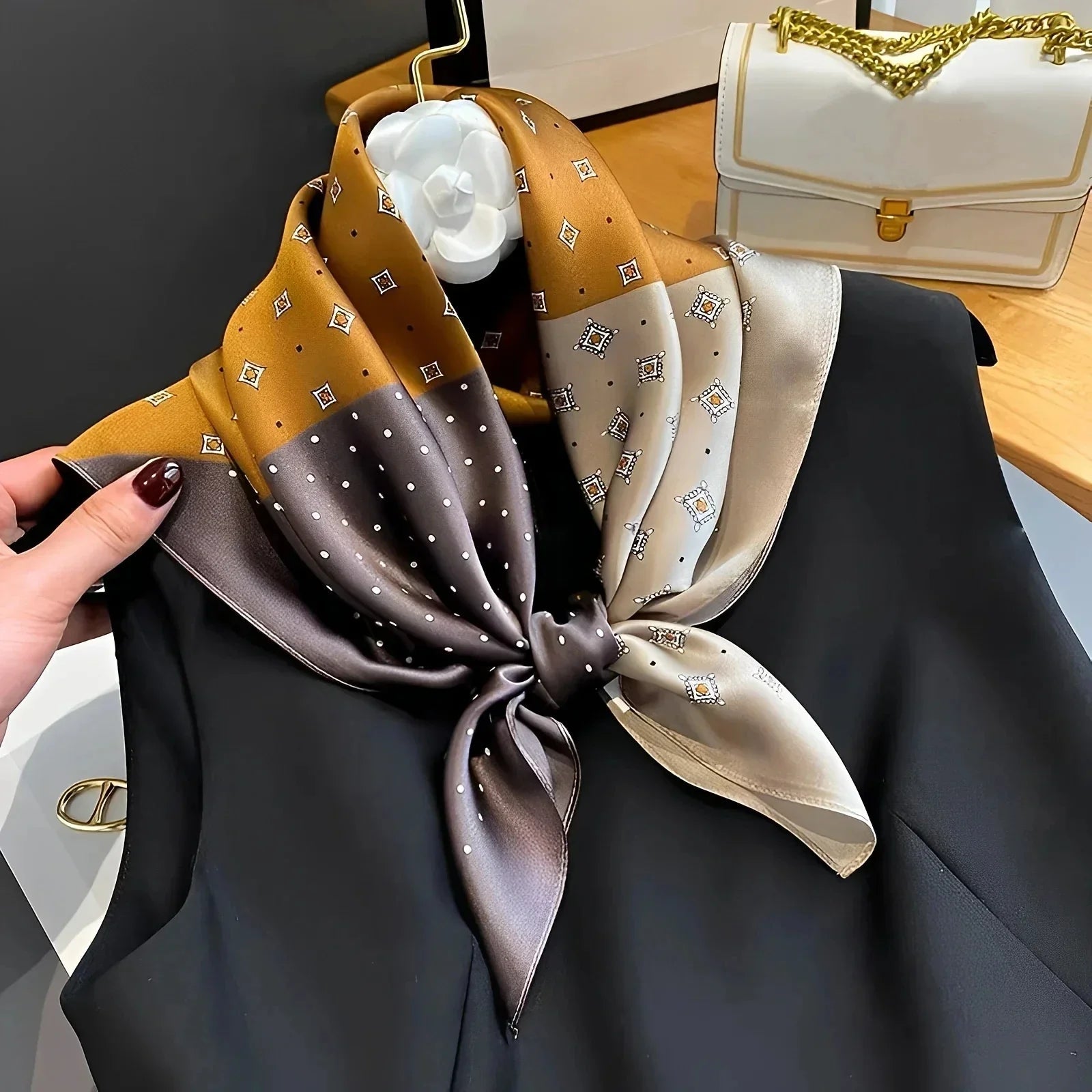 Fashion Luxury Brand 70cm Silk Square Scarf Women Satin Neck Tie Female Hair Bandana Headkerchief Shawl Wrap Hijab Echarpe Luxlife Brands