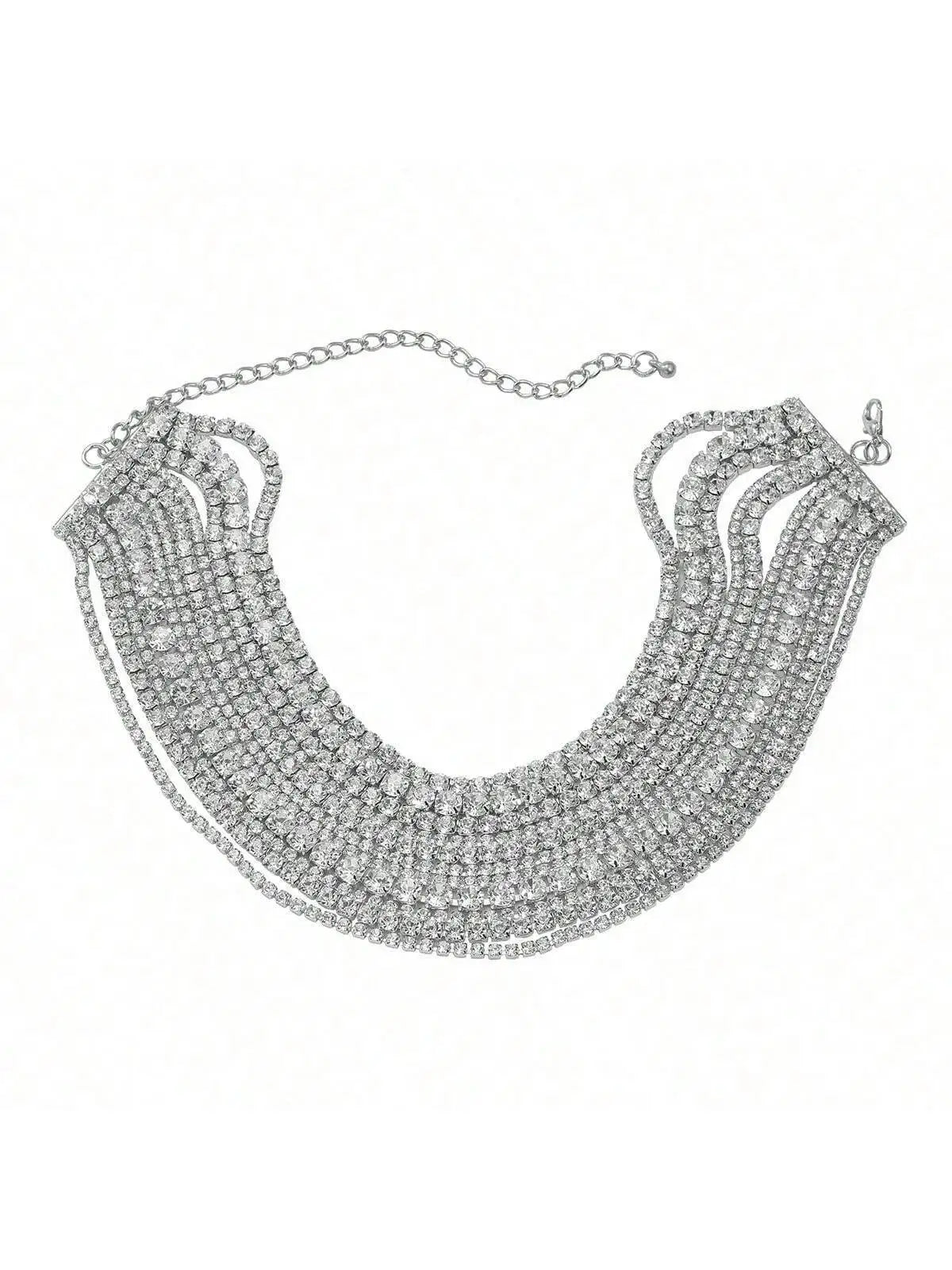 Multi Layered Rhinestone Chain Choker Necklace