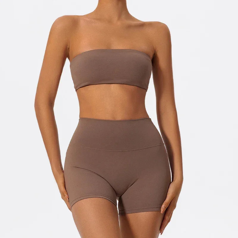 Ctenkevet Women Strapless Bra Suits Gym Workout Yoga Outfit Female Fitness Crop Top Outdoors Activewear Women Underwear Set Luxlife Brands