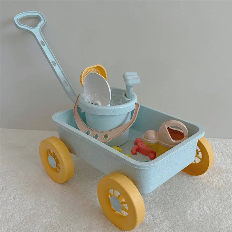 New Beach Set Toys For Kids Trolley Bulldozer Beach Bucket Wheat Straw Summer Seaside Play Sand Water Game Sand Toys/Snow Toys