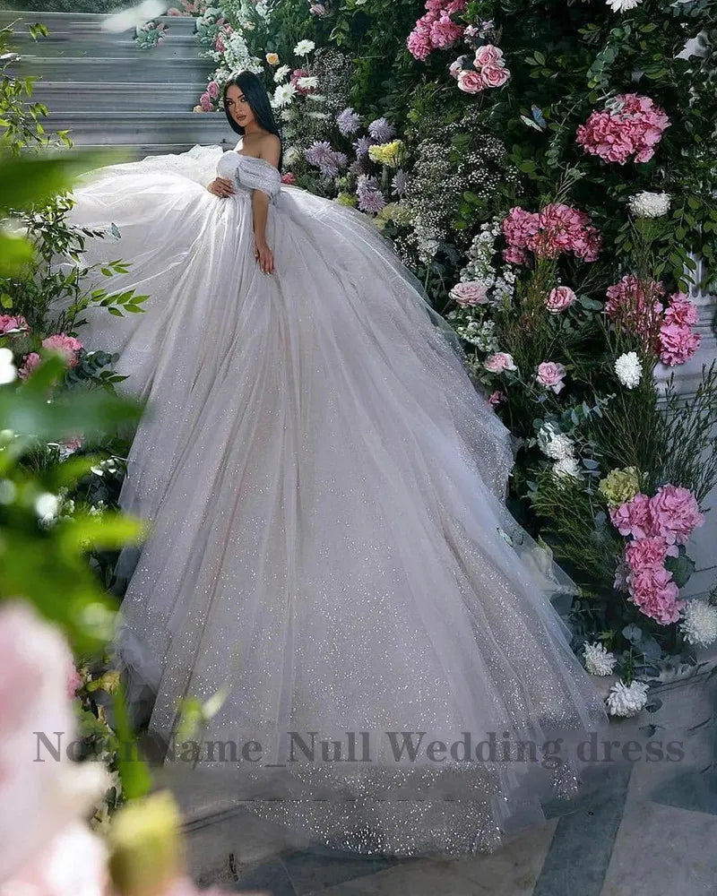 Luxury Princess Wedding Dress Ladies Glitter Tulle Sweetheart Bridal Dress Robe De Mariee Off Shoulder Arab Dubai فستان Mariée LUXLIFE BRANDS