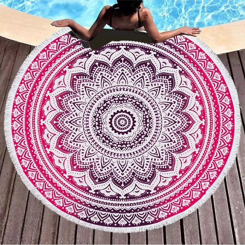 Microfiber Mandala Round Beach Towel Throw Blanket Soft Absorbent Quick Dry Multi-Purpose Picnic Yoga Meditation Mat Roundie