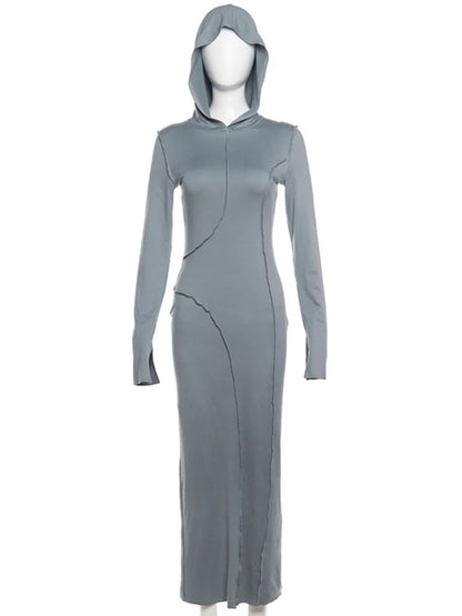 Long Sleeve Slim Fit Maxi Dress With Hood