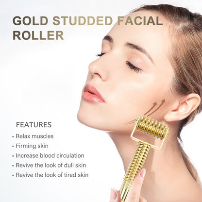 Beauty Derma Roller Professional for Hair Beard Growth Golden Metal Microneedles Microneedling Massage Roller for Men and Women