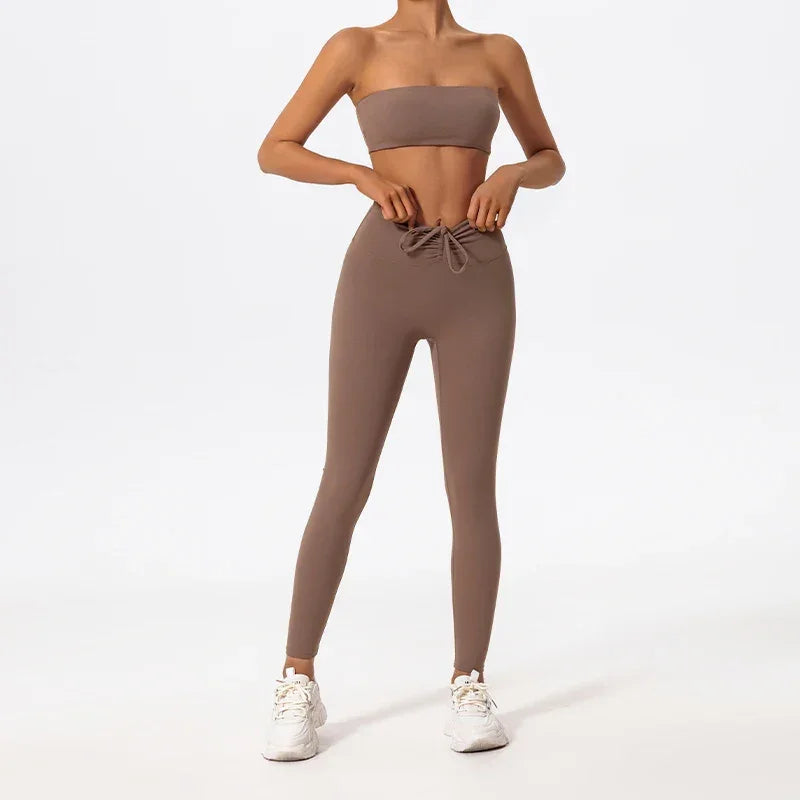 Ctenkevet Women Strapless Bra Suits Gym Workout Yoga Outfit Female Fitness Crop Top Outdoors Activewear Women Underwear Set