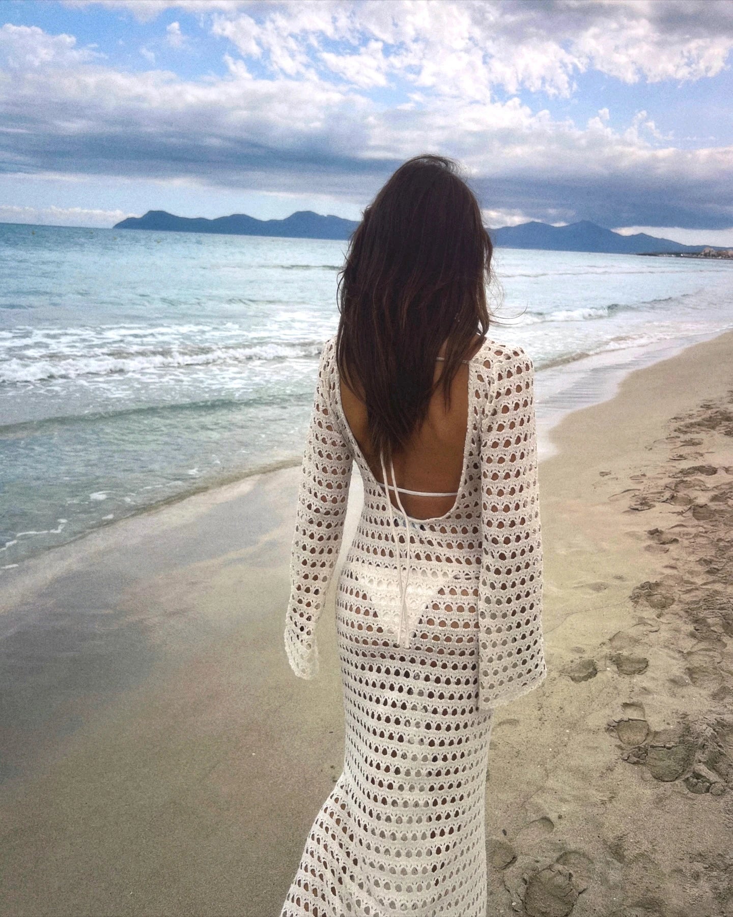 Sexy Knit Mesh Backless Long Bell Sleeve Beach Maxi Dress 2025 Women's Summer Slim Outfits Vacation Swimsuit Cover Up Tunic K205 Luxlife Brands