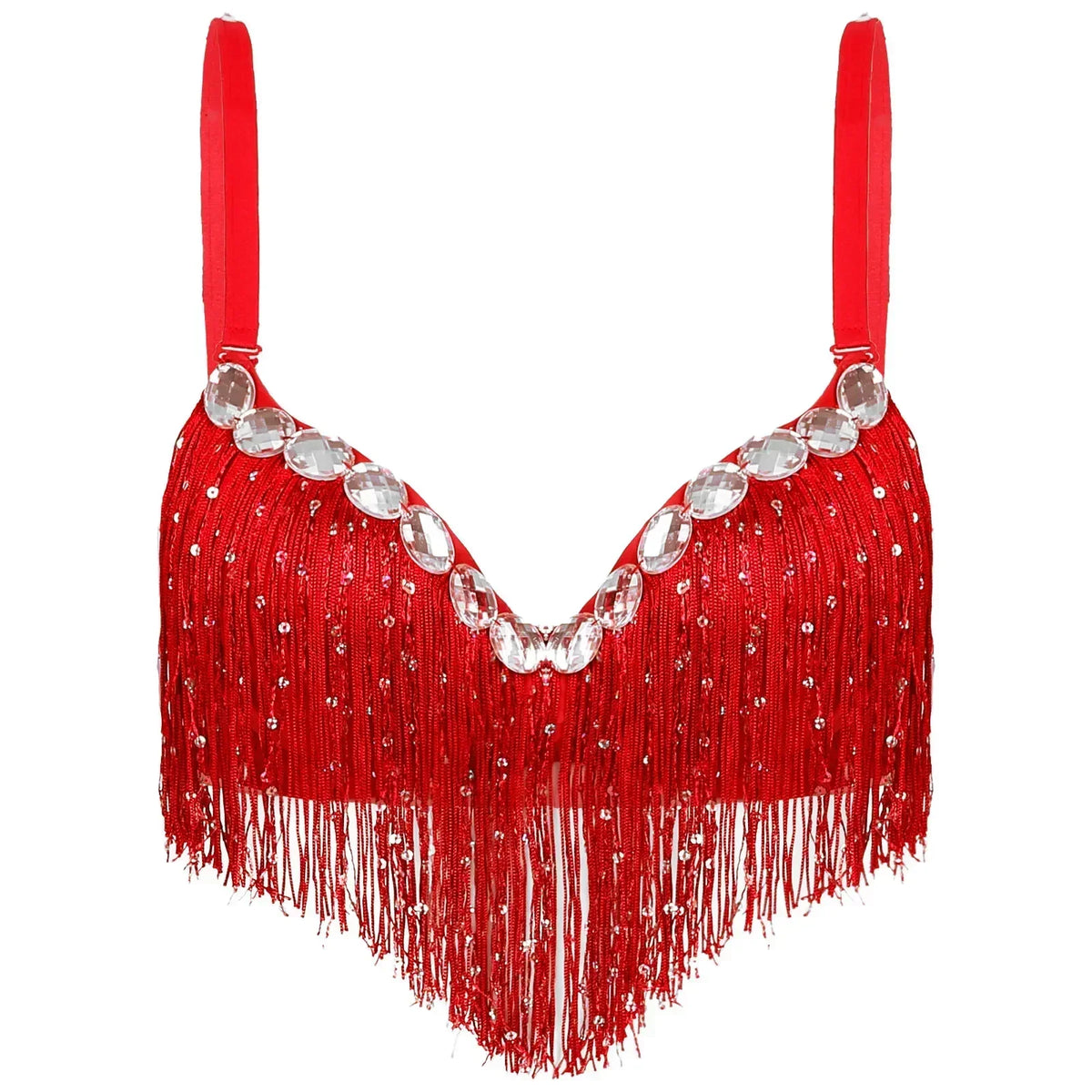 The Stardust Oasis Sirena – Sequined Tassel & Rhinestone Push-Up Belly Dance Bra Top