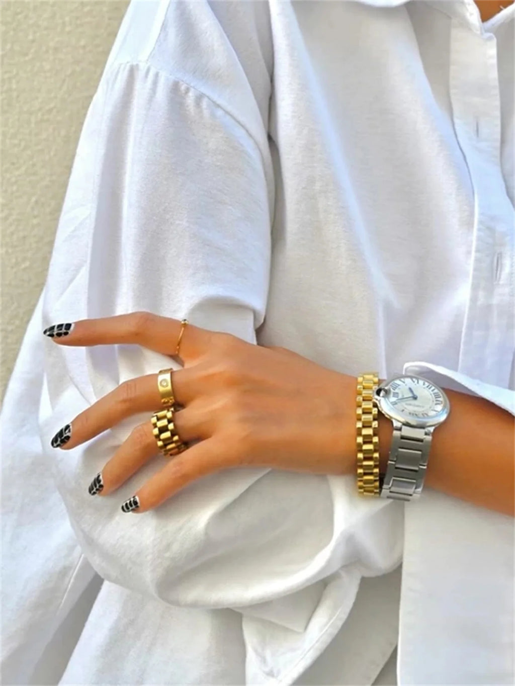 Peri'sbox Solid Gold Pvd Plated Bold Wide Thick Ring for Women Chunky Link Chain Stainless Steel Strap Finger Rings Jewelry