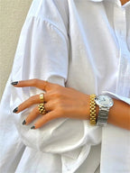 Peri'sbox Solid Gold Pvd Plated Bold Wide Thick Ring for Women Chunky Link Chain Stainless Steel Strap Finger Rings Jewelry Luxlife Brands