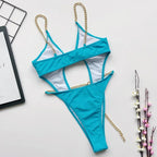 Sexy Metal Chains String High Cut One Piece Swimsuit Women Swimwear Female Monokini Tummy Cut Out Bathing Suit Swim Beach Wear Luxlife Brands