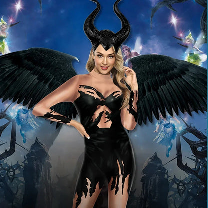 Cosplay Maleficent Jumpsuit Evil Witch Halloween Costume For Christmas And Masquerade Party Black Sexy Bobysuit