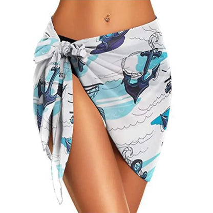 Summer Bikini Wrap Sheer Coverups Set Women Print Short Sarongs Swimsuit Beach Short Skirt Chiffon Scarf Cover Ups for Swimwear