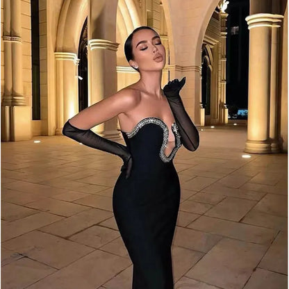 2022 New Summer Women Off the Shoulder Sexy Bodycon Long Dress Rayon Bandage Strapless Celebrity Red Carpet Dress High Quality LUXLIFE BRANDS