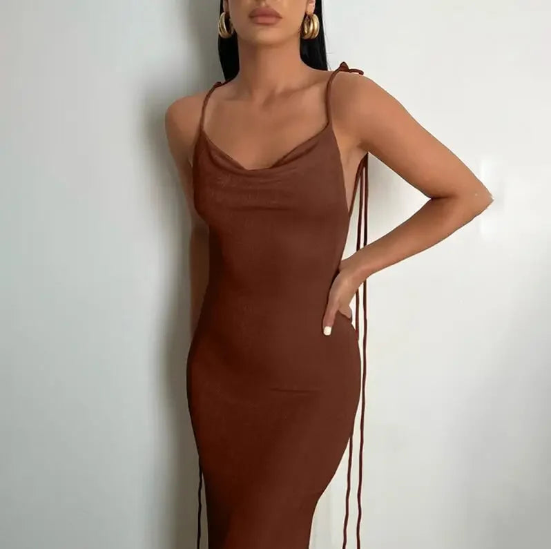 Kendall Halter Backless Bodycon Maxi Party Dress