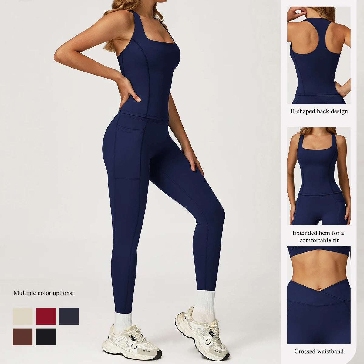 Hearuisavy 2Pcs Woman's Sports Set Naked-Feel Racerback Sports Tops Gym Tank Top Female Breathable High Waist Fitness Yoga Pants