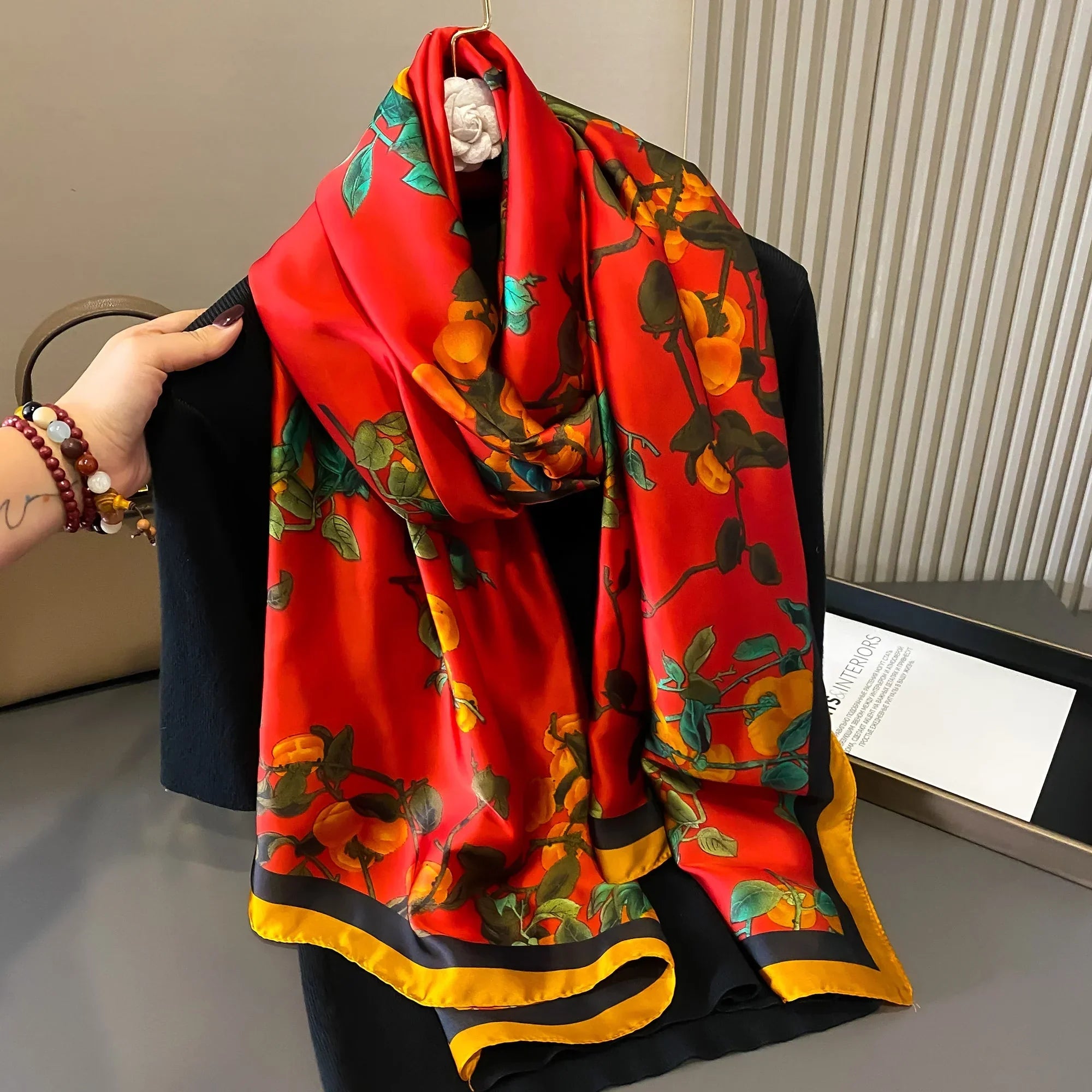180*90cm Luxury Brand Women Summer Silk Scarves Shawls Lady Wraps Soft Female Geometry Beach Stole Bandanna Foulard Muffler