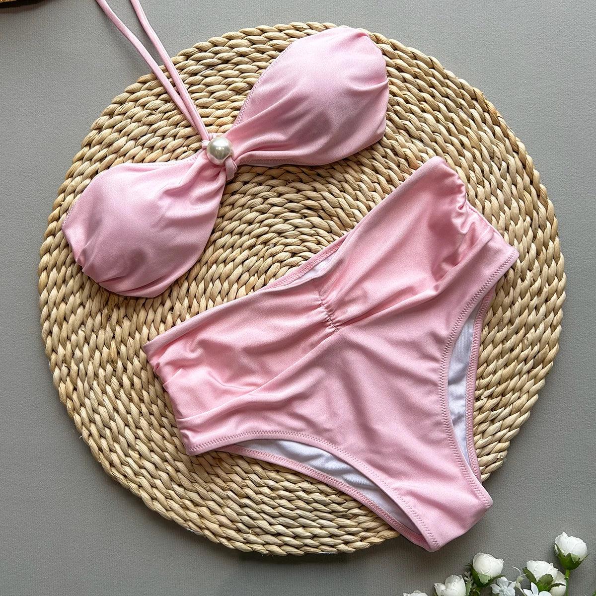 Bandeau Bikinis 2025 Sexy Women Swimsuit Female Swimwear High Waist Bikini Set Biquini Bathing Suit Swimming Suit Beachwear