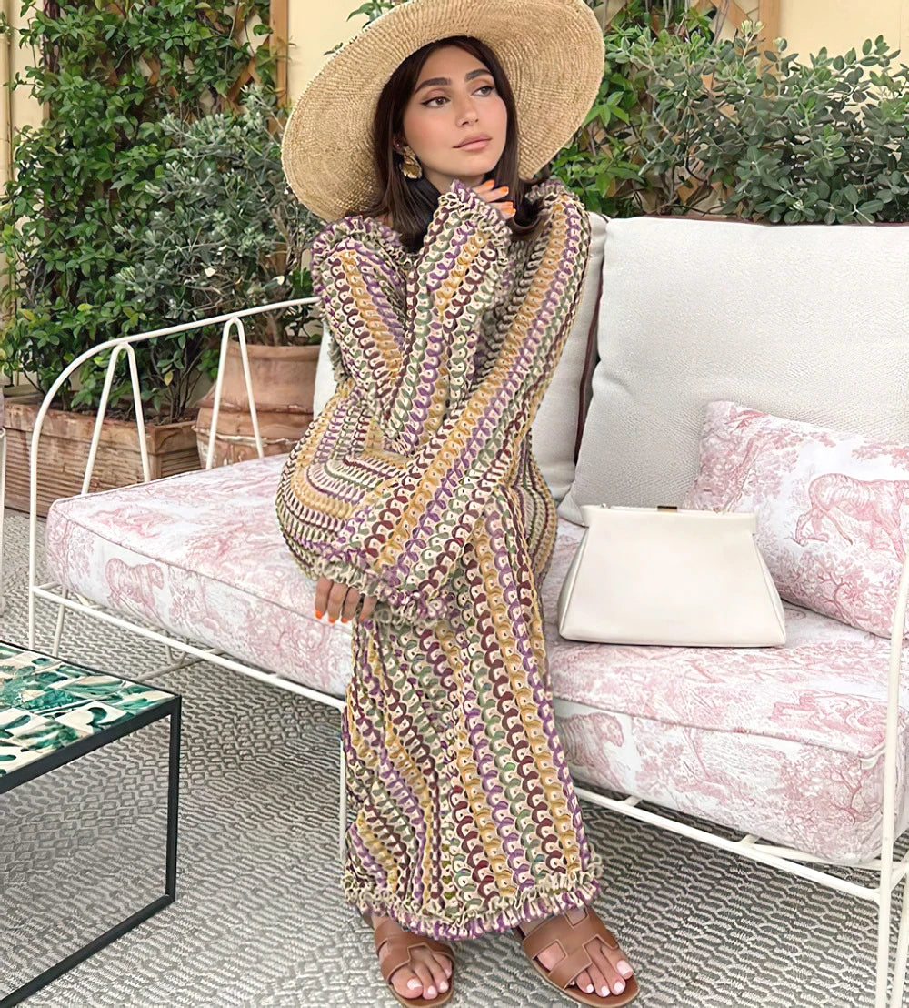 Sexy Backless Flare Sleeve Lace Knit Cut Out Party Beach Maxi Dress 2025 Summer Women Vacation Beachwear Swimsuit Cover Up A2815 Luxlife Brands