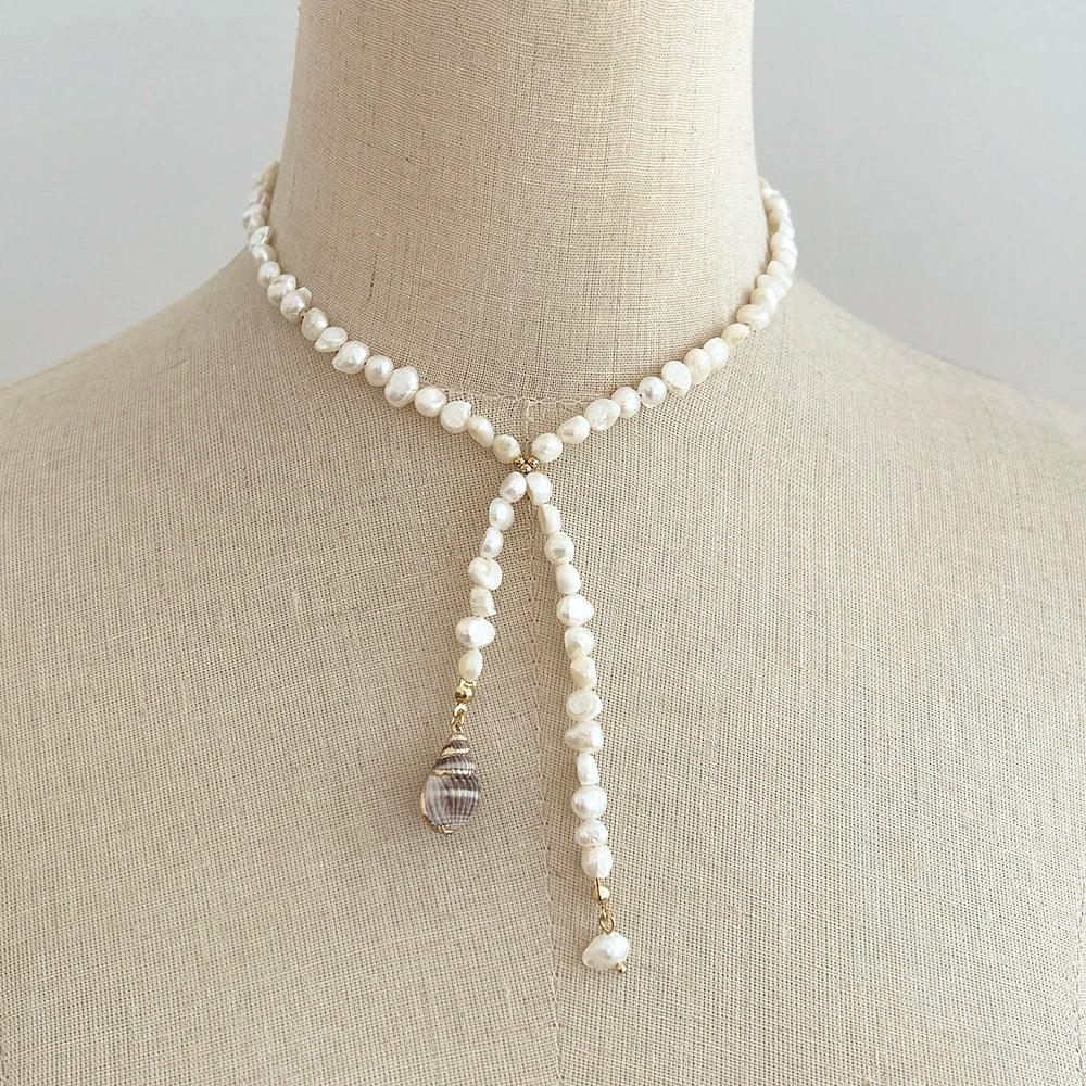 Boho Fashion Gold-Color Shell Necklace Natural Pearl Handmade Beautiful Necklace Women Baroque Jewelry Charm Statement Best Gift