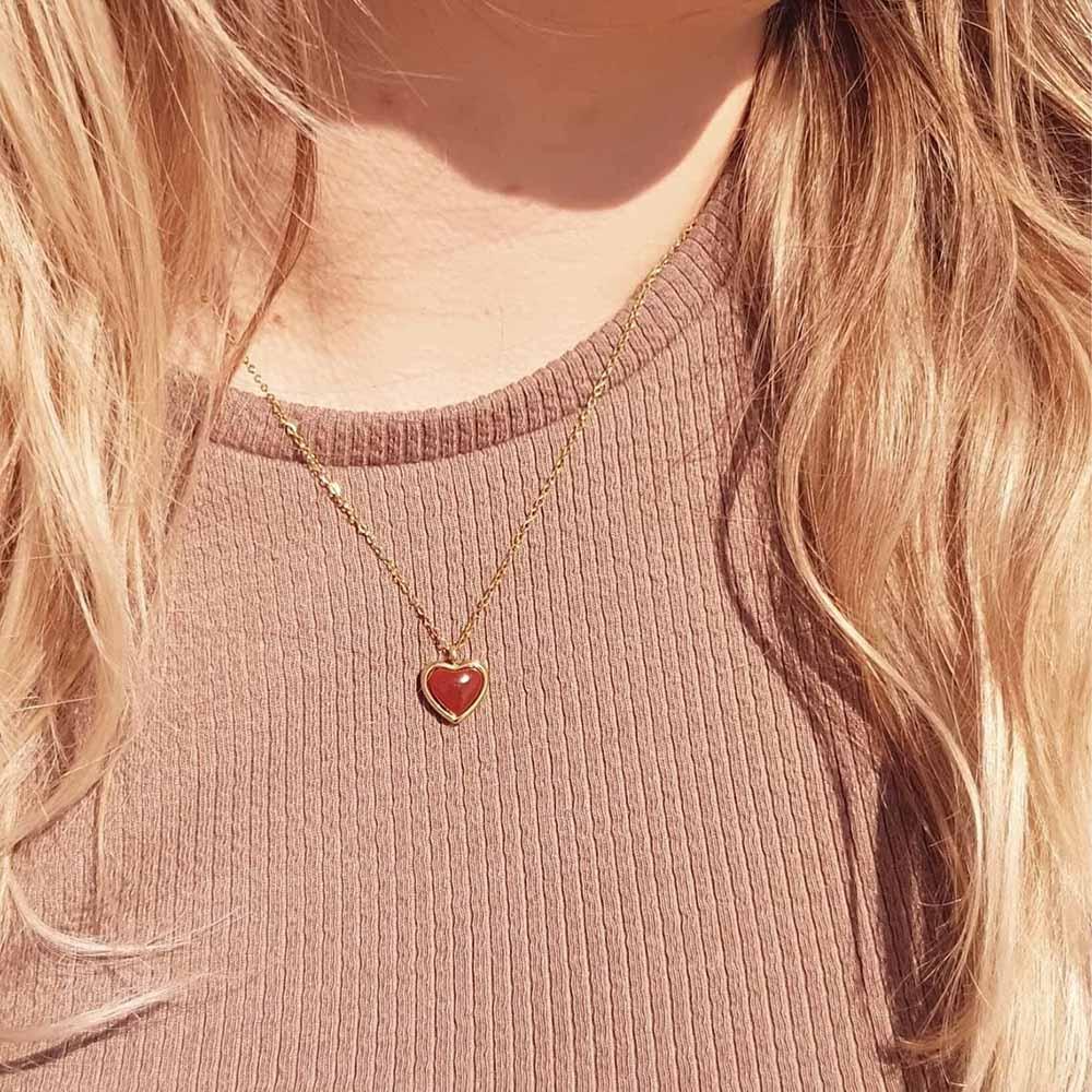 Carnelian Crystal Heart Necklace Raw Stone Healing Crystals Dainty Heart Gemstone Pendant Necklace Anniversary Birthday Gift - LUXLIFE BRANDS