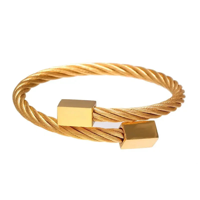 Stainless Steel Gold Color Bangle Bracelets Luxury Brand Stylish Mesh Bangle for Women Men Decoration Jewelry Accessory Gift
