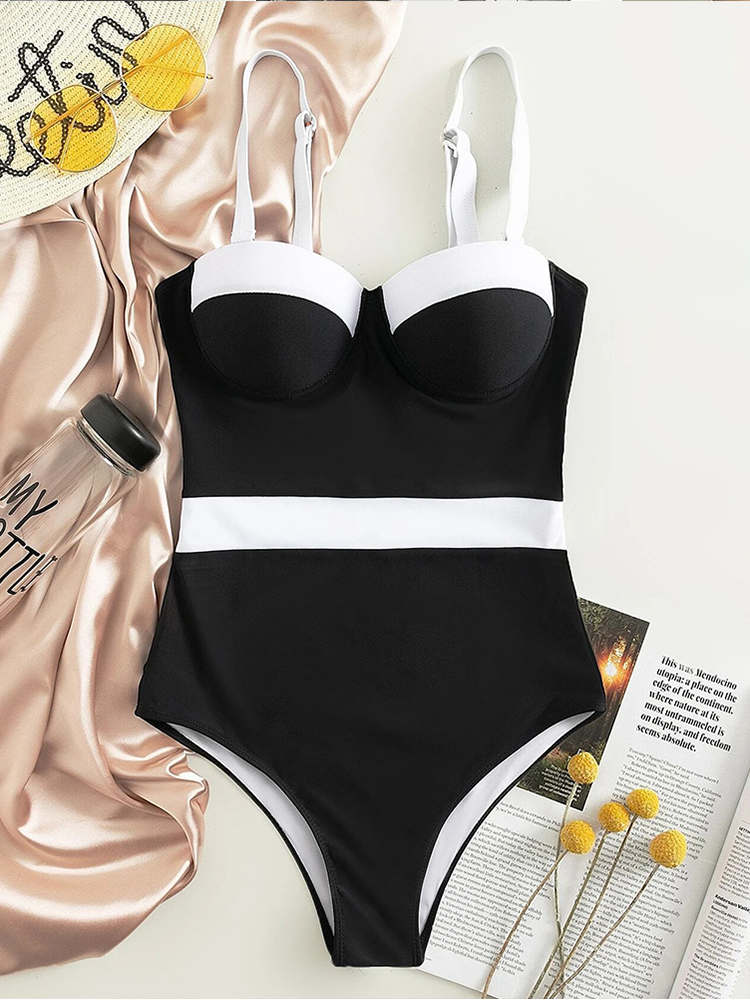 Patchwork One-Piece Push Up Swimsuit for Women Sexy Backless Anti Wear Monokini Swimwear 2023 Bathing Suit Beachwear