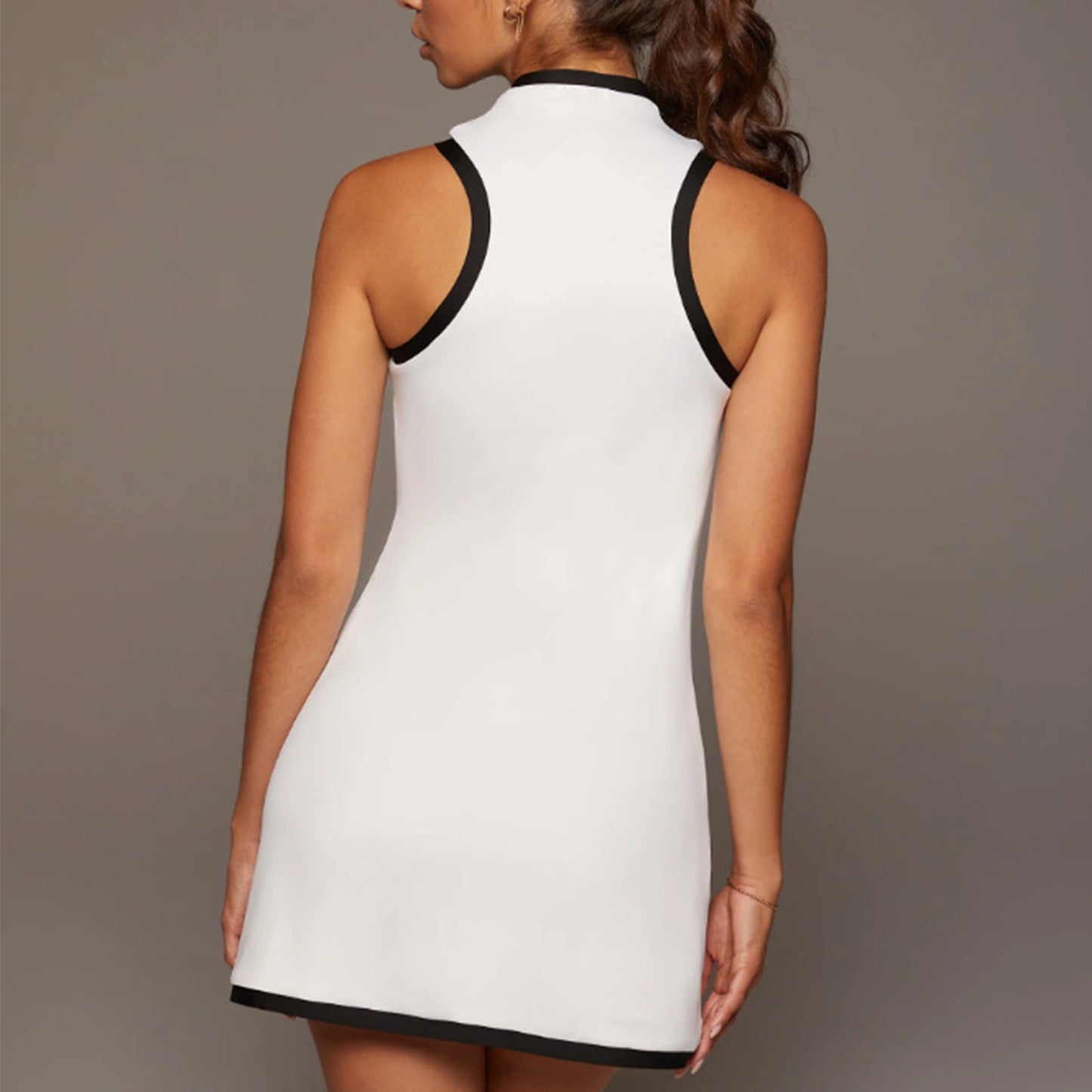 Women Golf Tennis Sport Dress Mock Neck Sleeveless Side Split Above Knee Length Dress Workout Dress Athletic Dress