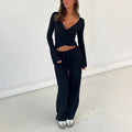 Casey Lounge V Neck Waist Tie T-shirt + Elastic Waist Pants Luxlife Brands