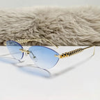 New Cat Eye Rivet Rimless Sunglasses Women Luxury Fashion Brand Oval Narrow Sun Glasses Shades Trendy Elegant Unique Eyewear Luxlife Brands