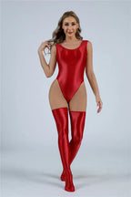 Women Candy Color Oil Glossy Elastic Bodysuit Bodycon Rompers One-piece Swimsuit Silky Tights Satin Backless Shaper Sexy Leotard Luxlife Brands
