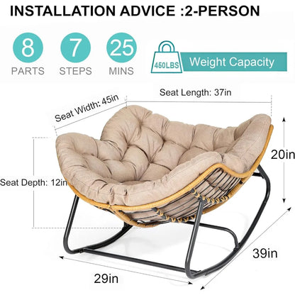 Outdoor Rocking Chair, with A Load Capacity of Up To 450 Pounds, Rattan Wicker Lounge Chair, Garden Chair