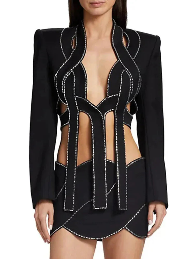 Luxury Diamond Long Sleeve Outfit Party Set LUXLIFE BRANDS