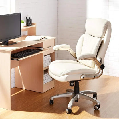 Office Chair, Ergonomic Executive Offices Desk Chairs with Flip-up Armrests, Cream Bonded Leather, Office Chair