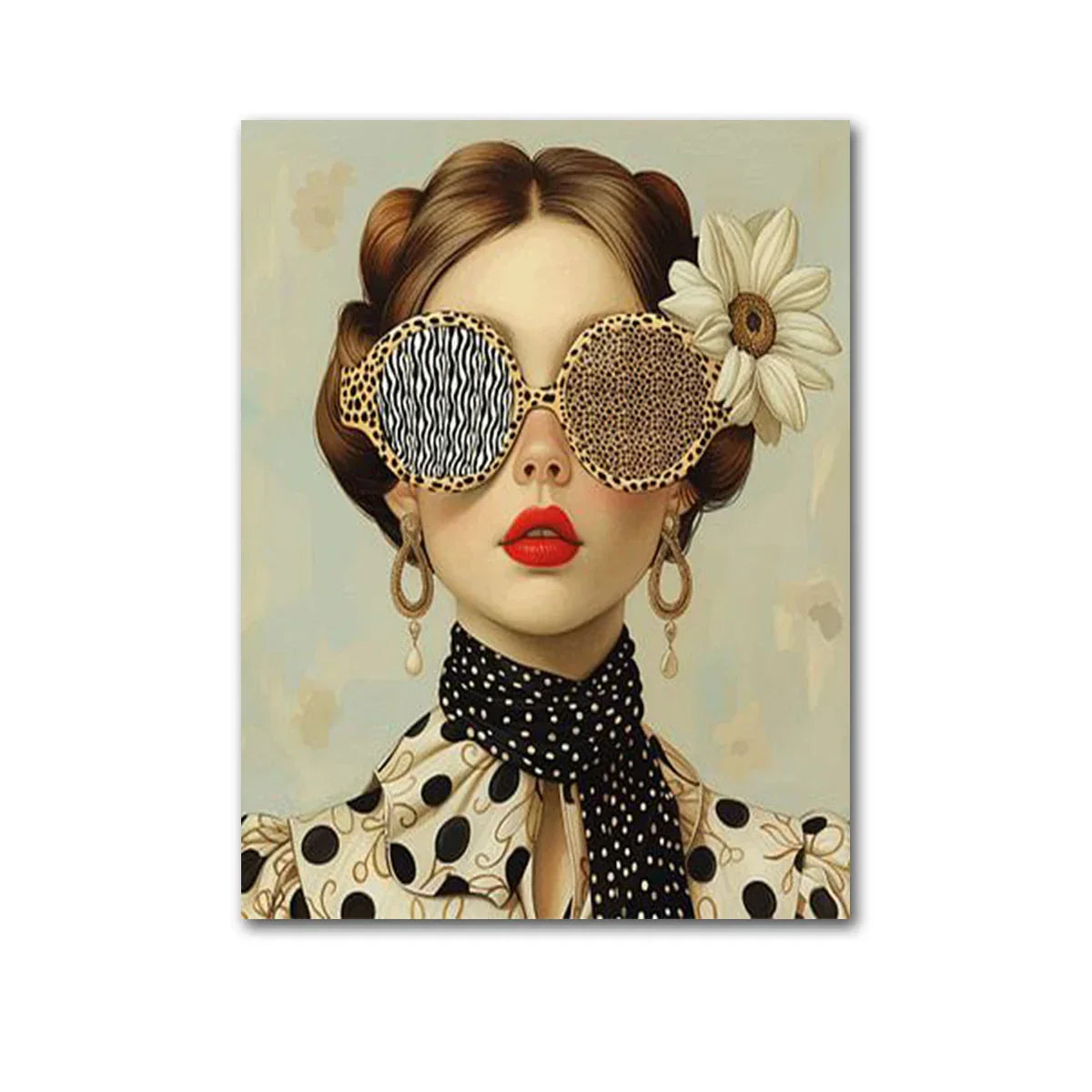 Nordic Boho Fashion Glasses Woman With Flowers Wall Art Canvas Painting Butterfly With Girl Portrait Poster Prints Mural Picture