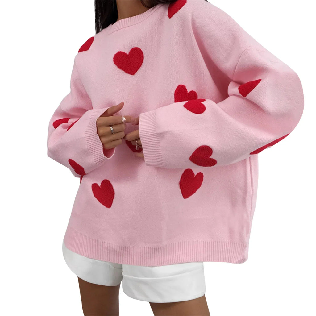 Embroidery Heart Valentine's Day Sweater LUXLIFE BRANDS