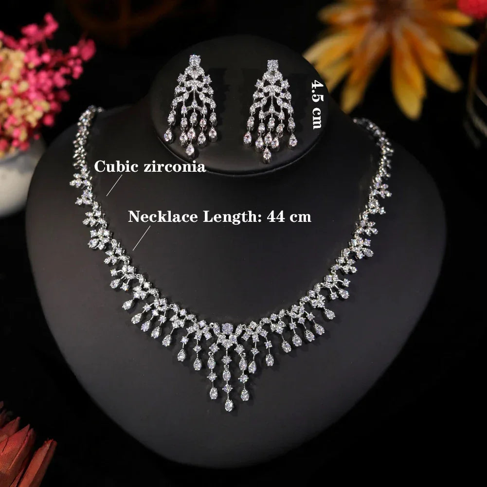 Luxury Cubic Zircon Necklace Earrings Bridal Sets