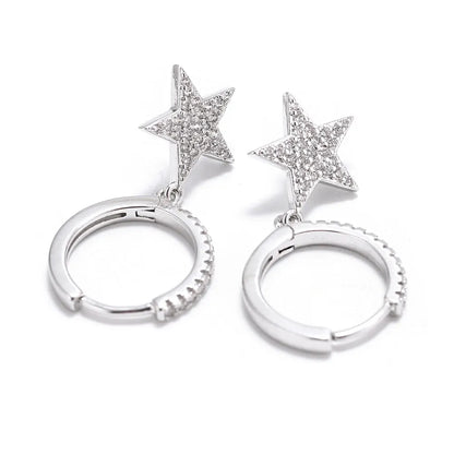 SIPENGJEL Fashion Shiny Zircon Crystal Dangle Hoop Earrings For Women Punk Geometric Star Pendant Hoop Earrings 2023 Jewelry