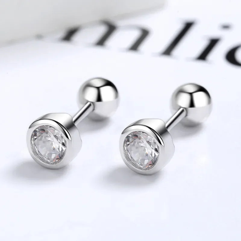 Trustdavis Real 925 Sterling Silver Fashion Round 4/5/6mm CZ Beads Screw Stud Earrings For Women Wedding Fine Jewelry DA2269 LUXLIFE BRANDS