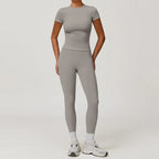 Hearuisavy Women 2 Piece Sport Pants Set Gym Sportswear Workout Short Sleeves Female Push Up Yoga Pants Running Fitness Clothing Luxlife Brands
