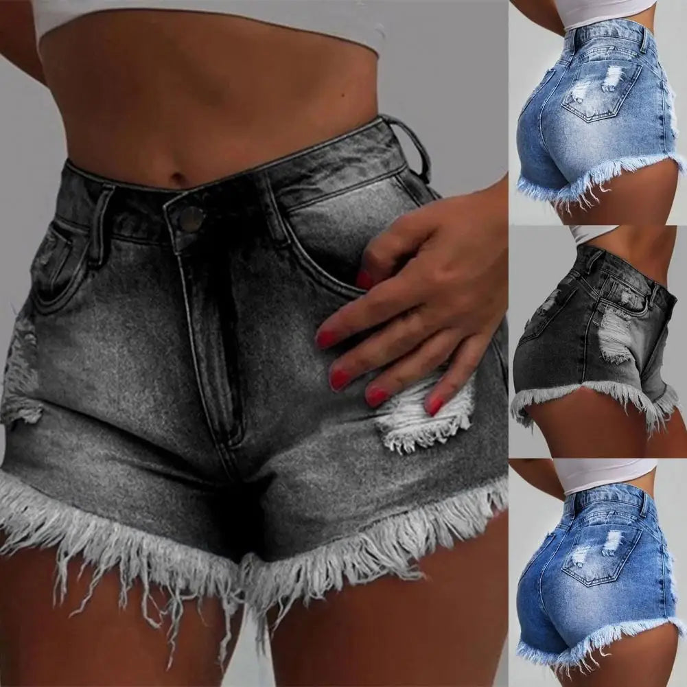 High Waist Fringe Denim Shorts