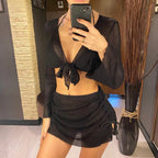 2025 Long Sleeve With Skirt Halter Bikini Women Swimwear Female Swimsuit Four-pieces Bikini set Bather Bathing Suit Swim V6358 Luxlife Brands