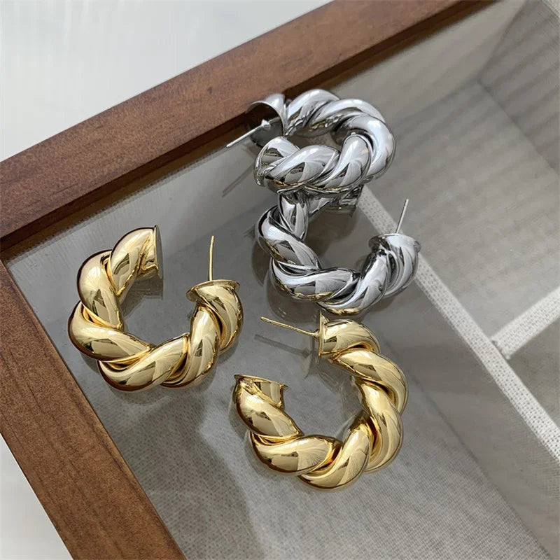 Trendy Circle Twists Hoop Earring for Women Simple Temperament Hyperbole Gold Color Ear Daily Wear Jewelry Party Gifts LUXLIFE BRANDS