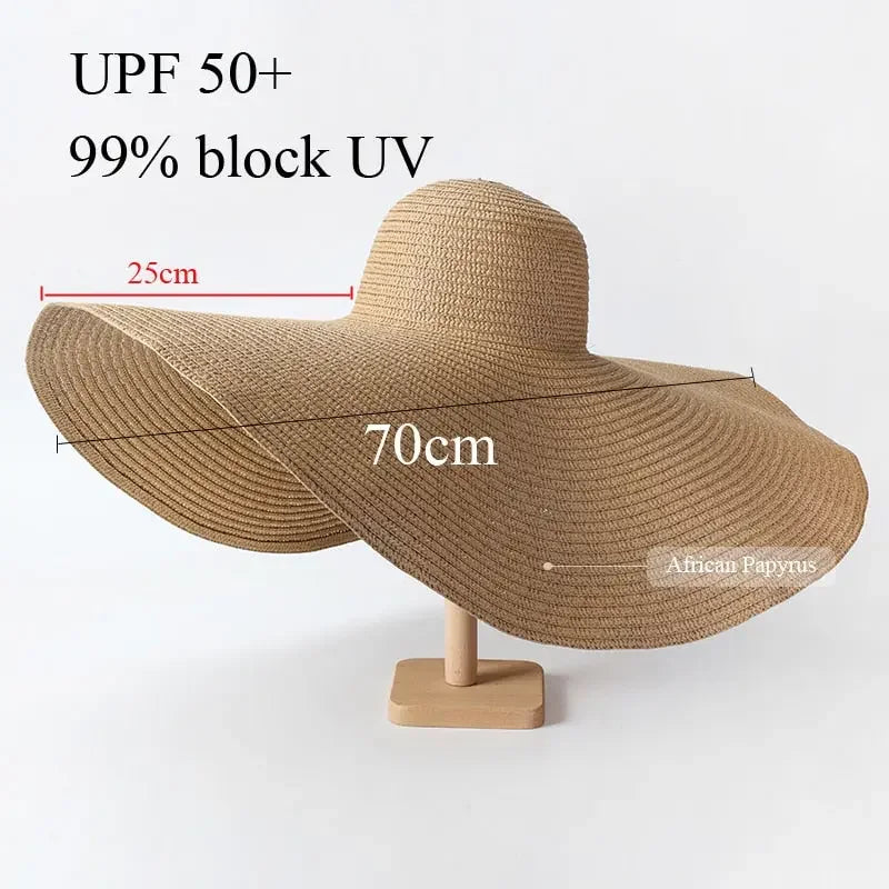70cm Oversized Wide Brim Sun Hat Travel Large UV Protection Beach Straw Hats Women's Summer Floppy Foldable Chapeaux Wholesale