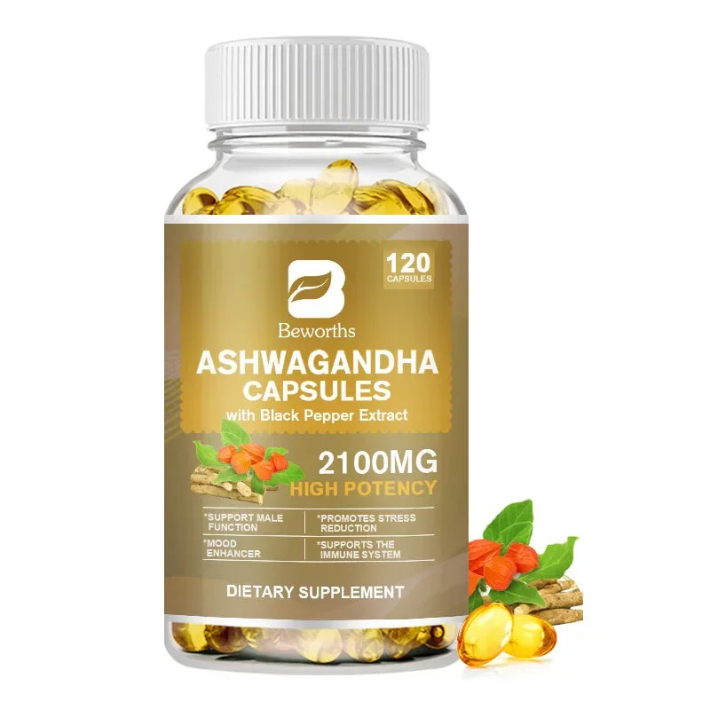 BEWORTHS Ashwagandha Root Extract Capsule Help Sleep Improve Sleep Quality Calm Down Emotions Relieve Anxiety Mood Health Luxlife Brands