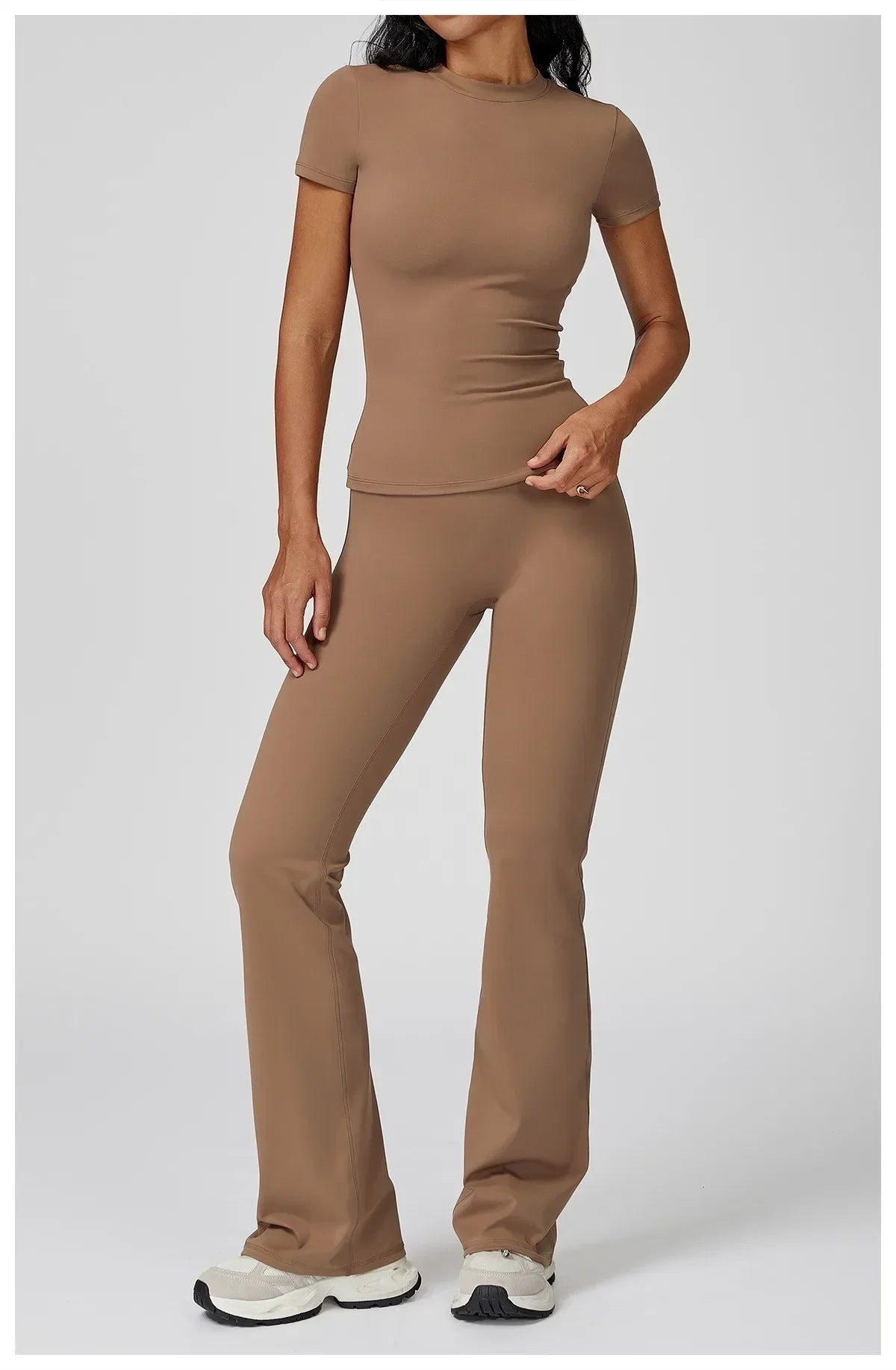 Hearuisavy Women 2 Piece Sport Pants Set Gym Sportswear Workout Short Sleeves Female Push Up Yoga Pants Running Fitness Clothing