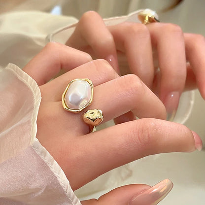 Imitation Baroque Pearl Design Geometric Shape Metal Open Rings 2024 Fashion Jewelry Wedding Party Luxury Accessories for Women